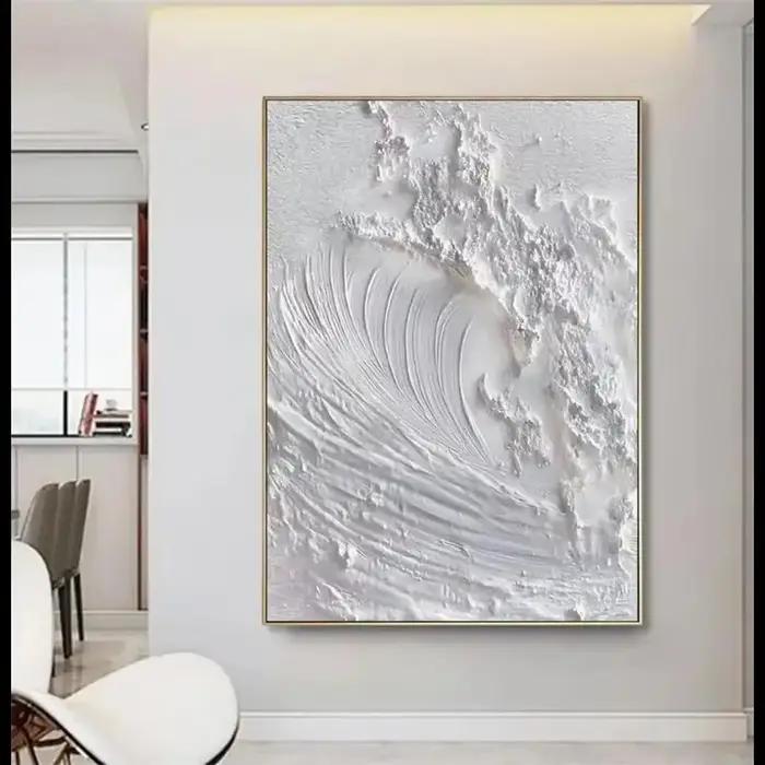 Art mural texturé abstrait minimaliste blanc