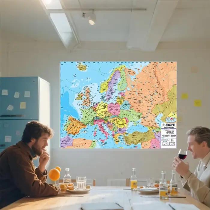 Affiche murale Non tissée décorative de carte européenne en anglais avec peinture artistique détaillée