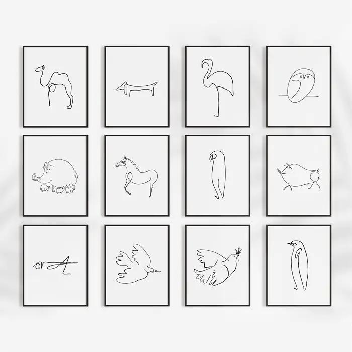 Pablo Picasso imprimer animaux Art abstrait une ligne dessins peinture photos croquis minimaliste mur Art impressions sur toile
