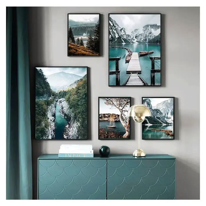 Affiche sur toile de pont de lac de montagne