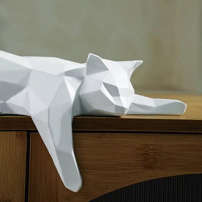 Statue de chat noir et blanc - Figurine décorative géométrique moderne pour la maison