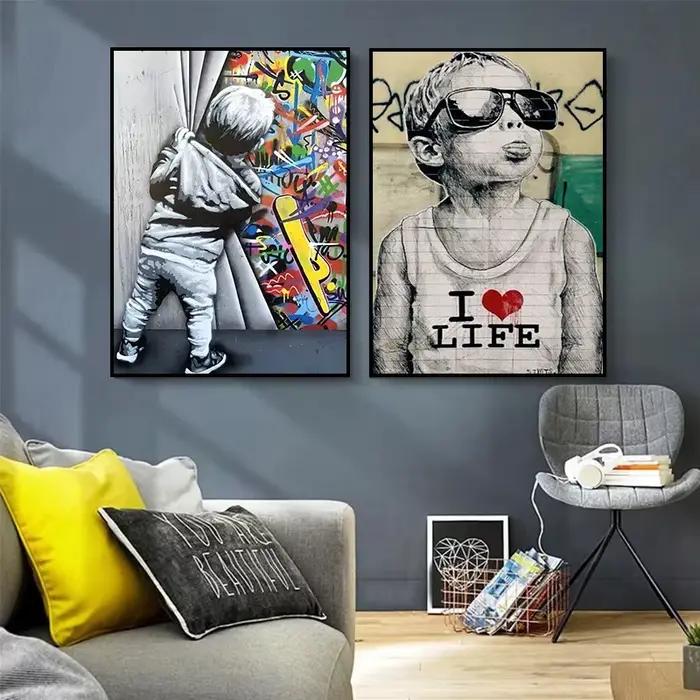 Banksy Street Graffiti toile peinture décorative, fille avec ballon, suivez vos rêves, affiche d'art de singe, impressions, décor mural de chambre