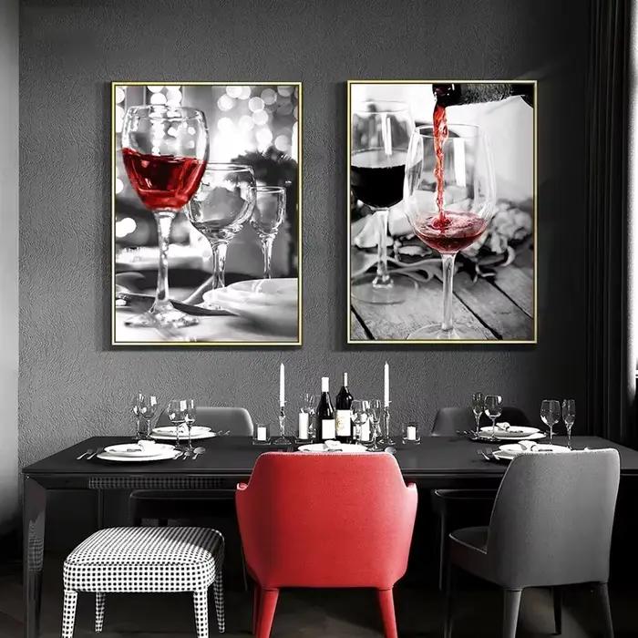 Affiche de vin rouge et verre à vin, toile de restaurant d'impression, peinture d'art mural, image pour le salon, la cuisine, la décoration à la maison