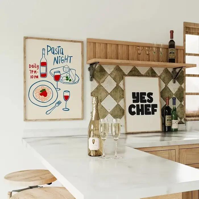 Toile d'art mural avec nouilles au fromage et vin
