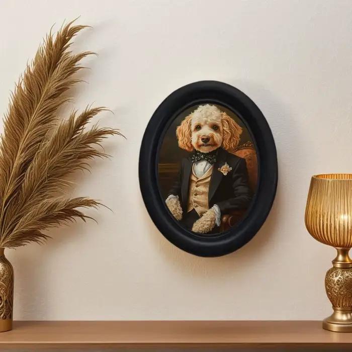 1 morceau de peintures murales décoratives de chien pour costumes rétro d'Halloween - Art mural décoratif ovale en bois