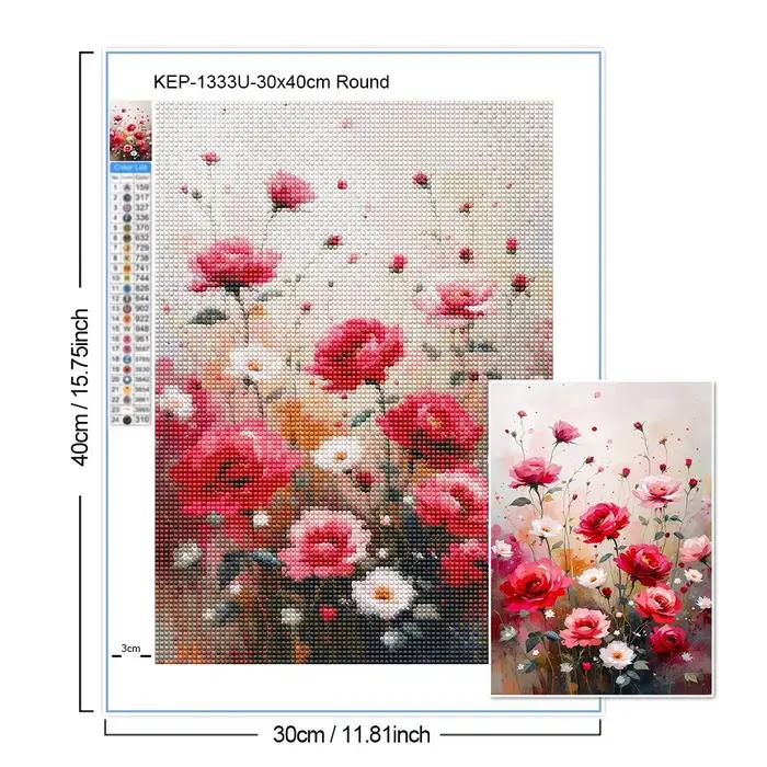 Peinture Diamant Champ de Fleurs de Coquelicot et de Rose
