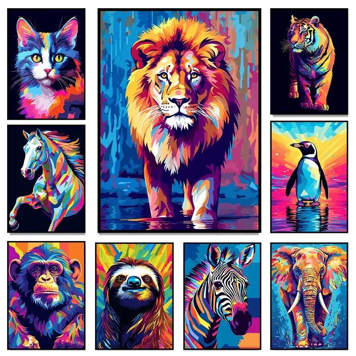 Abstrac – peinture sur toile d'animaux sauvages colorés