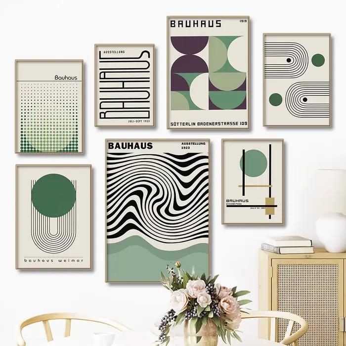 Bauhaus – affiches murales modernes et minimalistes, lignes de blocs de couleurs vertes, imprimés, peinture sur toile, images abstraites, décor de salon