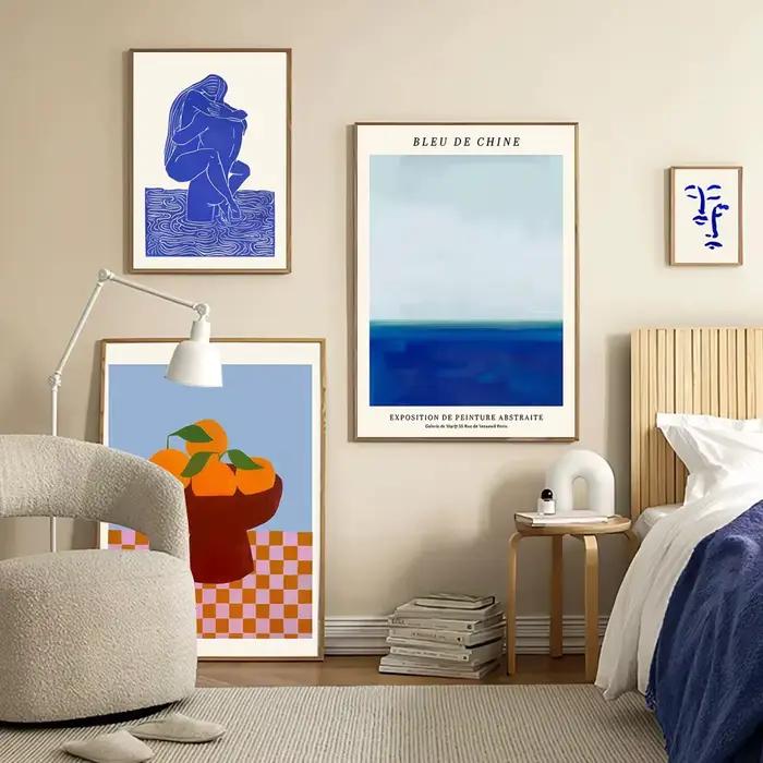 Toile de lignes de visage géométriques bleues abstraites