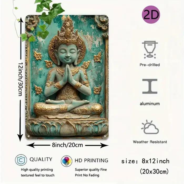 2DTurquoiseBuddha Décoration en métal 2D - Panneau en étain métallique d'art mural en aluminium