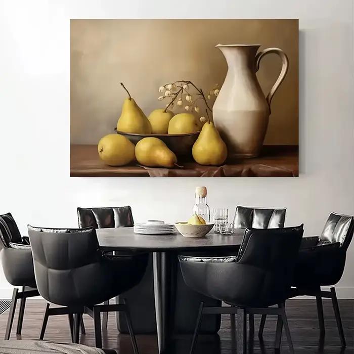 Fruits antiques nature morte pommes citron oeufs fleur Olive toile peinture affiche impression Vintage cuisine rustique chambre décor à la maison