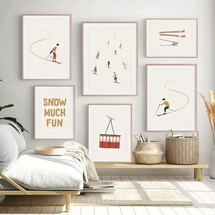 Affiche esthétique de voiture de câble de sport de ski d'hiver