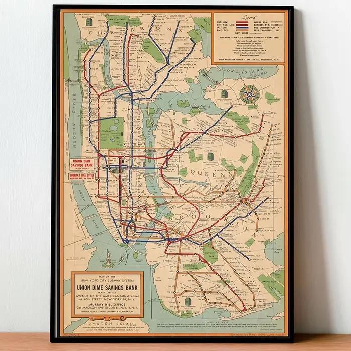 Affiche nordique Vintage de cartes de métro, ville de New York, peinture sur toile d'art mural, images murales pour décor de salon sans cadre