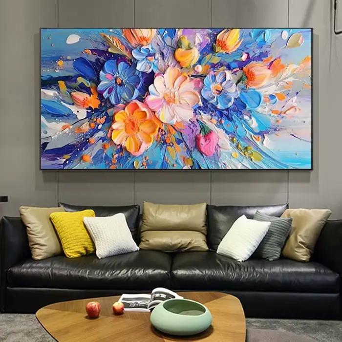 Peinture à l'huile abstraite sur toile dorée et blanche
