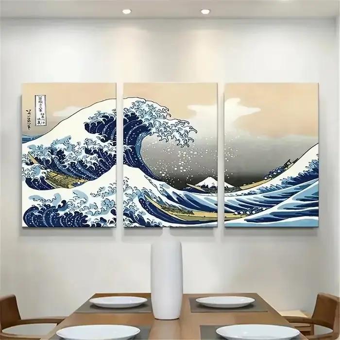 Ensemble de 3 peintures sur toile de style japonais