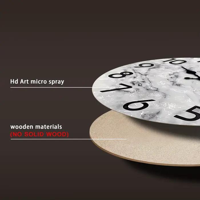 Moderne motif de peinture à l'huile de marbre gris et noir horloge murale en bois salon chambre cuisine décoration de