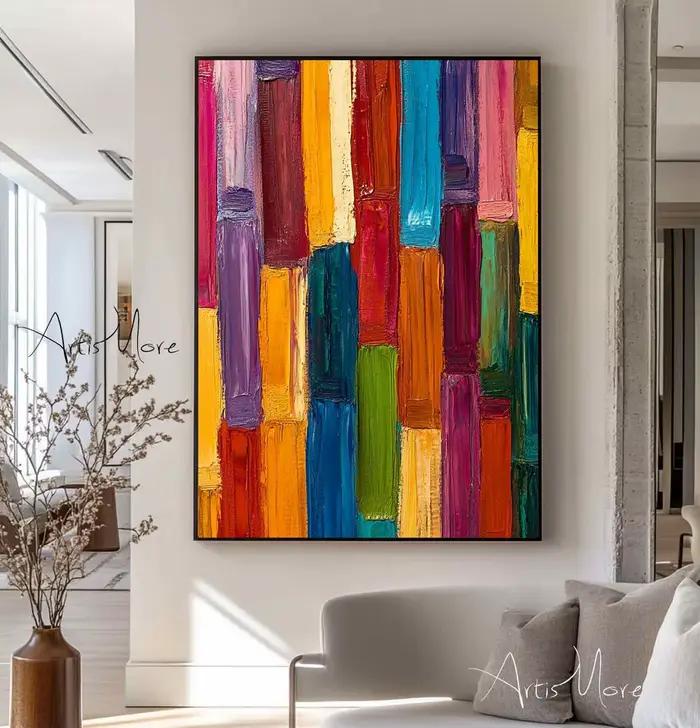 Texture peinture à la main sur toile abstraite colorée moderne minimalisme mur Art décor grand