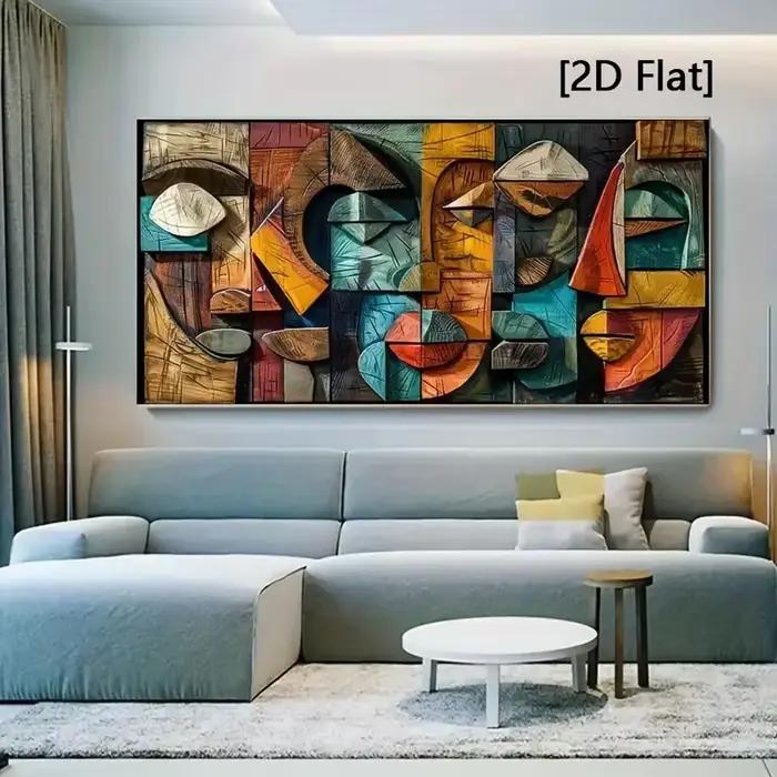 1 toile sans cadre [2D] – Décoration murale moderne abstraite géométrique en bois – Impression