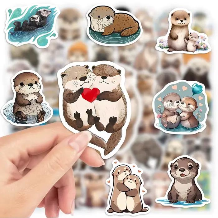 Autocollants de loutre aquarelle mignons