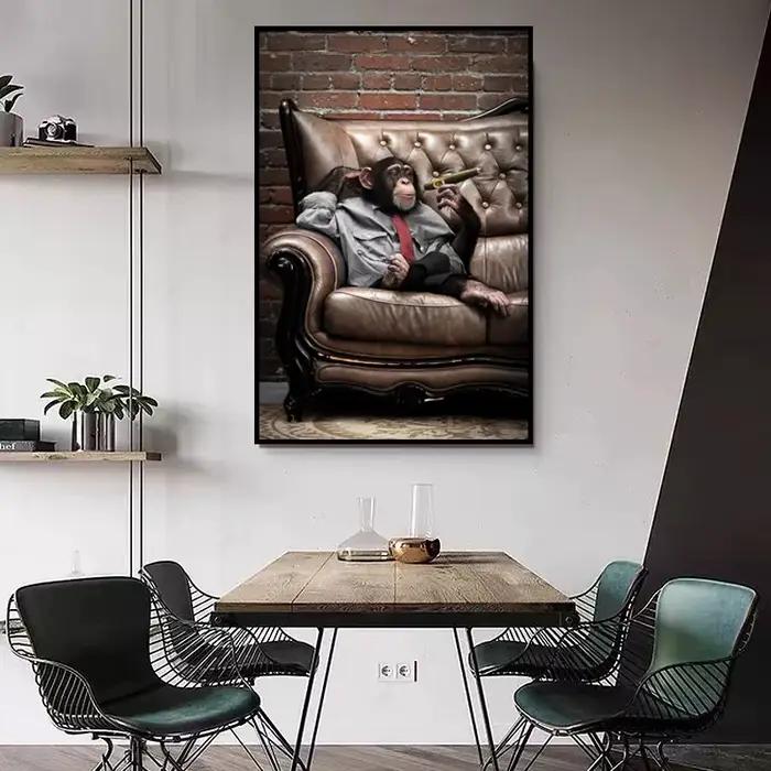 Peinture sur toile de singes qui fument