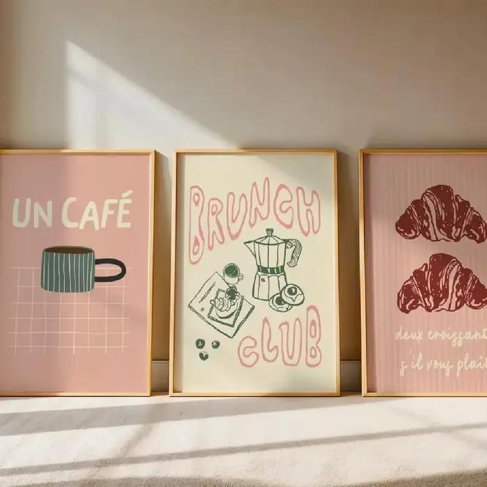 3 pièces/ensemble Croissants de café et citations de Brunch impression sur toile Vintage cuisine française nourriture affiches d'art murales Correspond pour la décoration intérieure