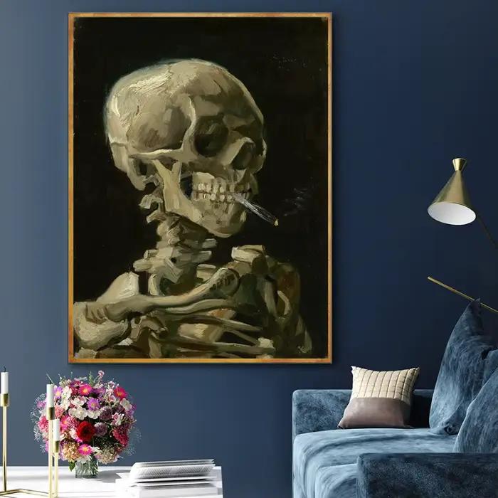 Affiche classique de crâne de Van Gogh avec Cigarette brûlante