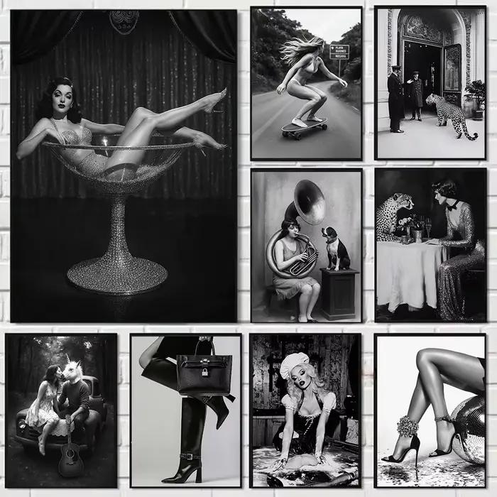 Burlesque Art rétro Glamour Pinup Girl Vintage esthétique inspiré Cabaret Style décoration de luxe photo noir et blanc