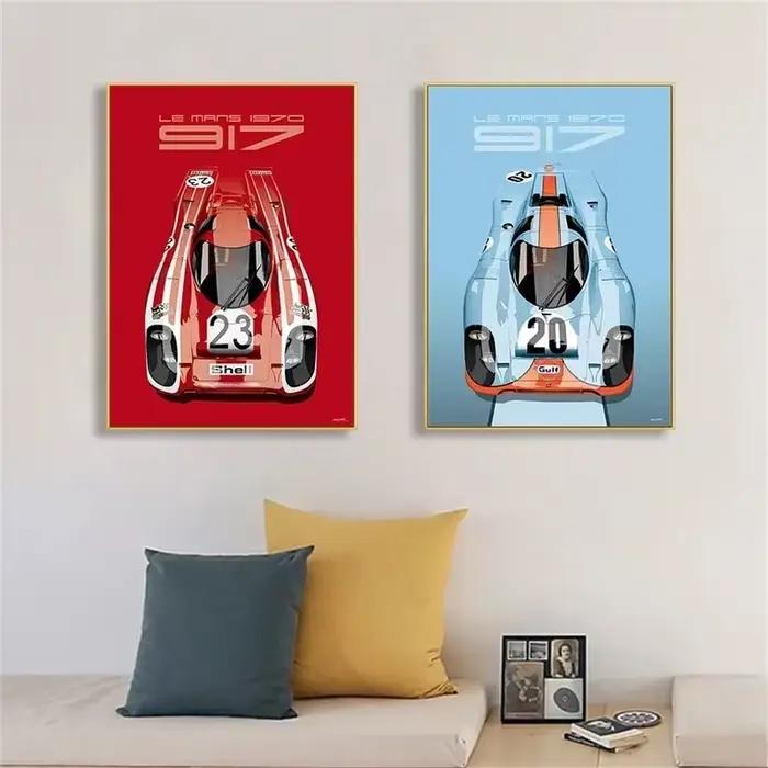 Art mural Pop moderne Le Mans 24 heures 1971 917K Martini Racing Team voitures HD toile affiche impression maison chambre salon décor