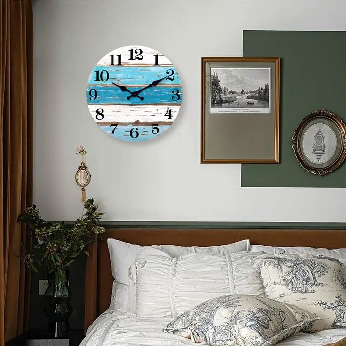Horloge murale silencieuse en bois de style rétro