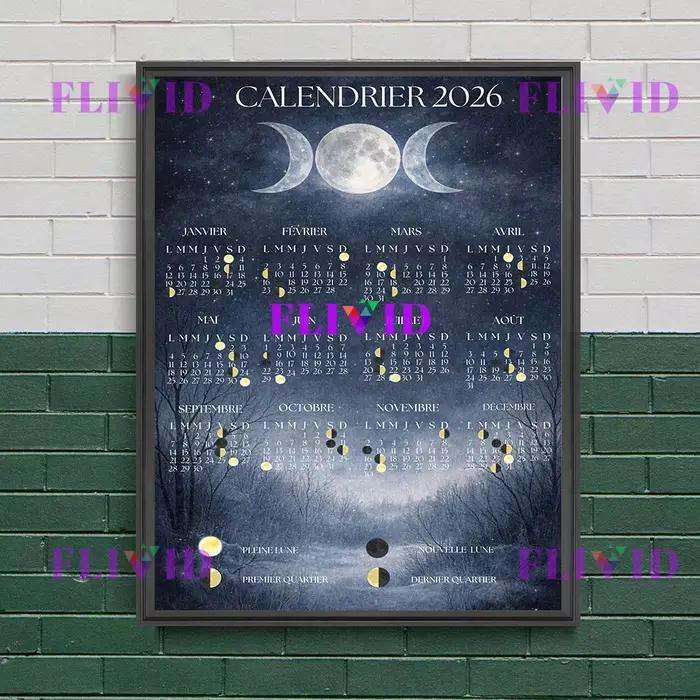 Calendrier de Phase de lune 2026 Art mural
