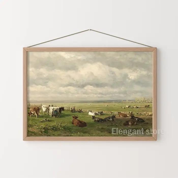 Toile de peinture à l'huile de vache prairie