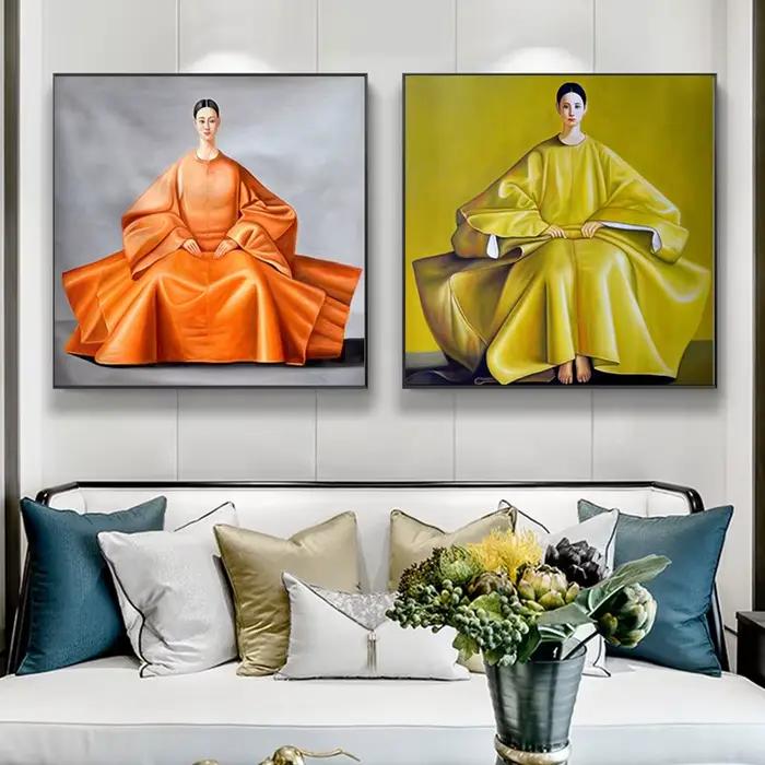 Robe traditionnelle femme Portrait toile peinture mur Art vintage Noble dame affiche et impressions pour salon ethnique décor à la maison