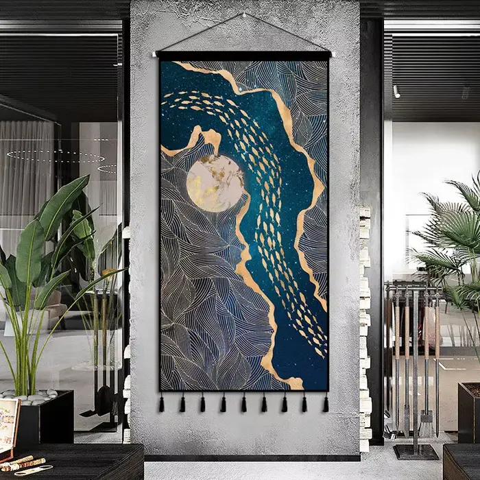 Tapisserie de Décoration Murale Suspendue en Tissu de Fond Chinois