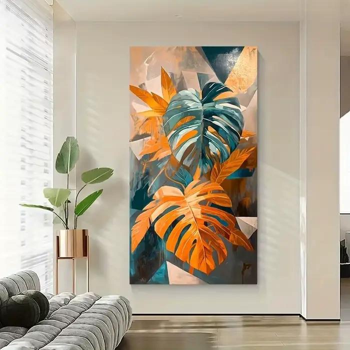 Affiche de feuilles de palmier bleues et orange vibrantes