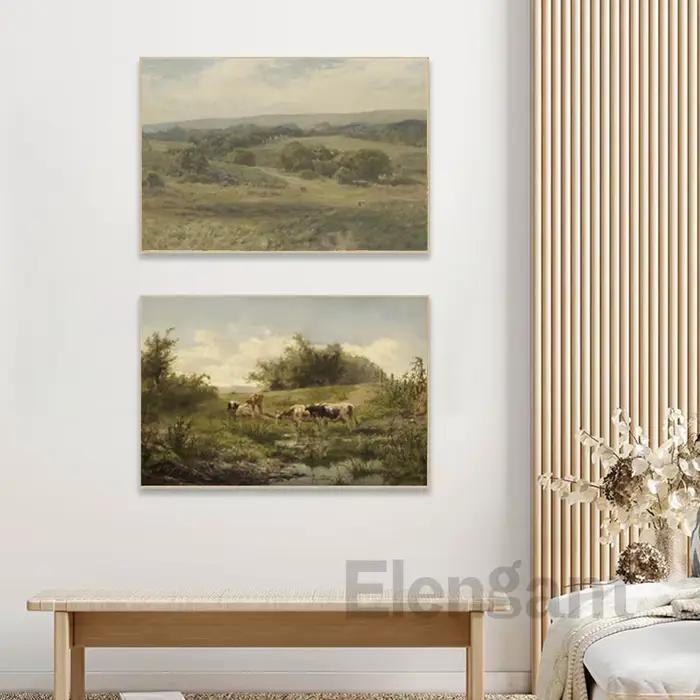 Toile de peinture à l'huile de vache prairie