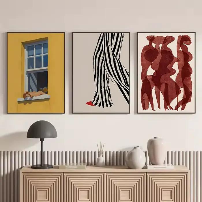 Affiche abstraite contemporaine minimaliste avec des figures rouges