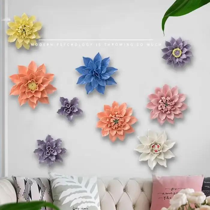 Moderne 3D en céramique fleur murale décoration maison chambre porche autocollant Mural ornements bureau hall Club mur accessoires article