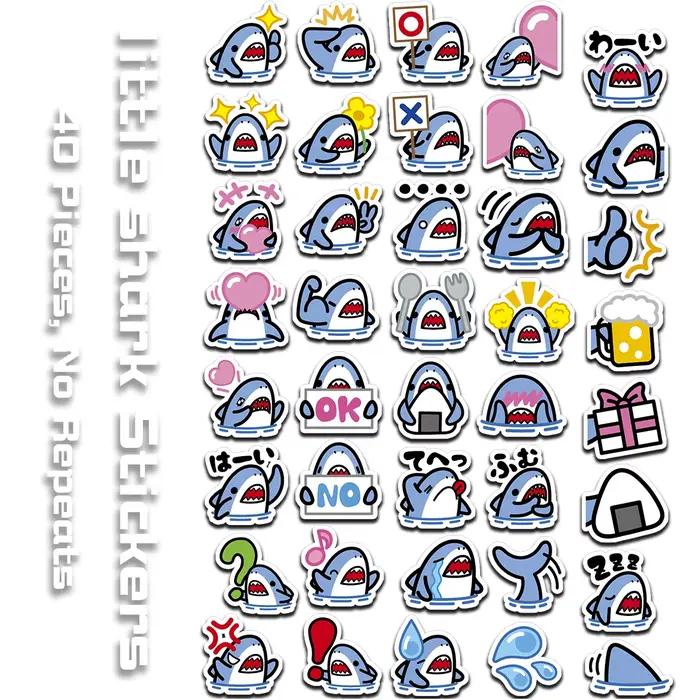 40 autocollants mignons de style dessin animé de petits requins