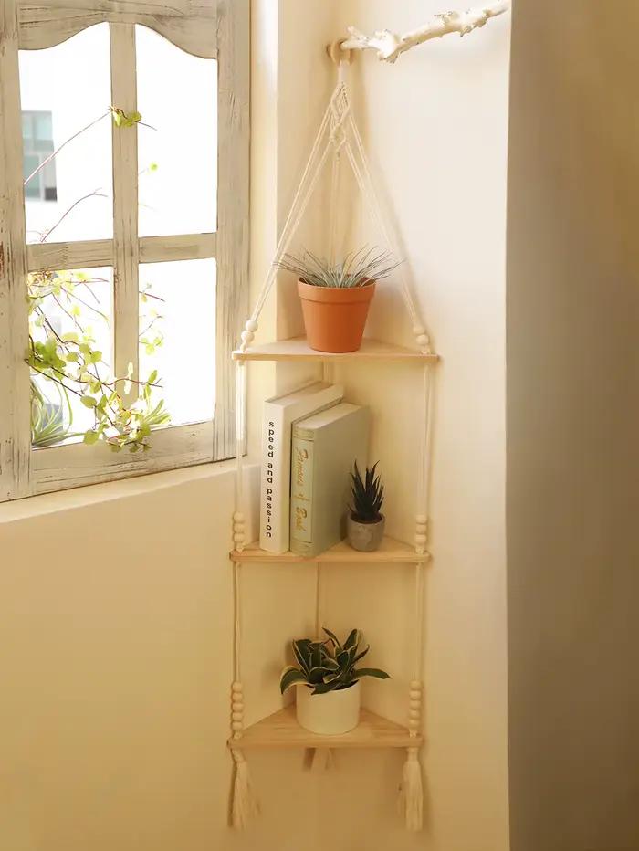 Étagère suspendue en macramé style Boho