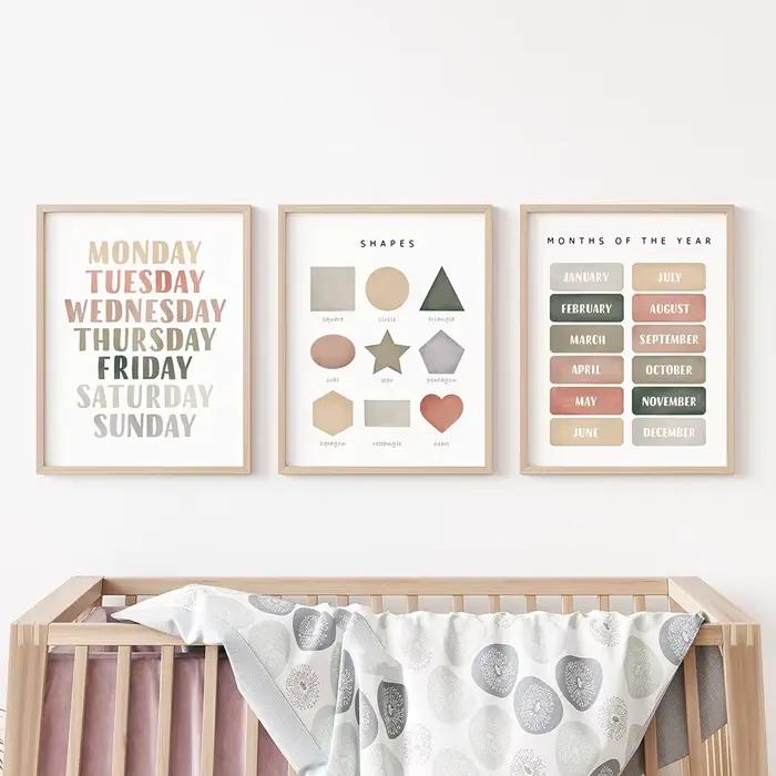 Affiches éducatives Alphabet numéro forme couleurs pépinière mur Art nordique