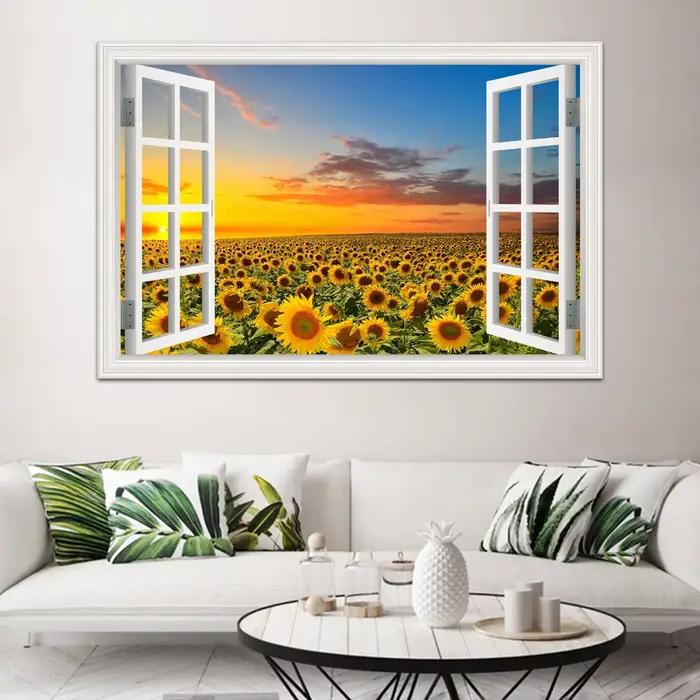 Autocollant Mural en Vinyle avec Fleurs Jaunes et Tournesols