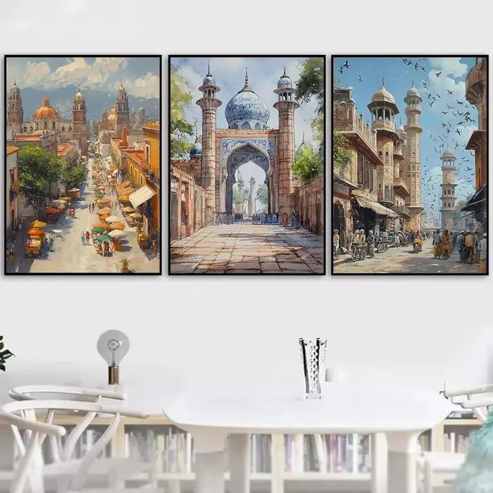 Affiche de voyage sur toile, paysage urbain pakistanais, Karachi, Lahore, vie quotidienne, marché, ville ancienne, peinture murale, images d'art, décoration intérieure