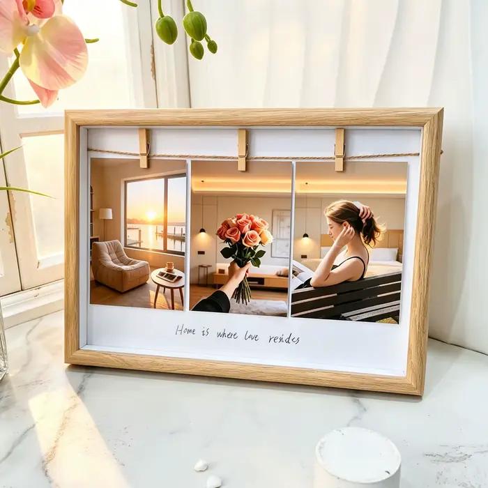 Cadre photo en bois avec 3 pinces