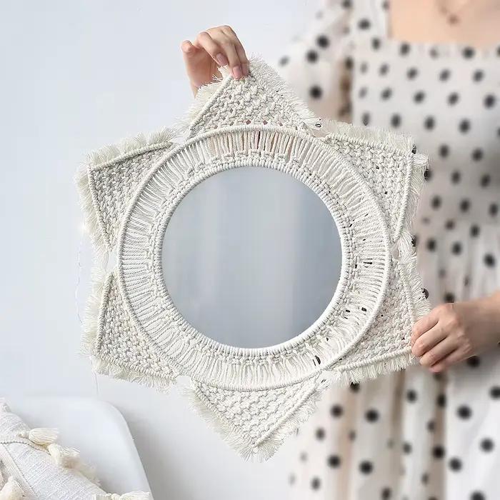 Grands miroirs muraux ronds en macramé, décoration pour la maison, style Boho, pour le salon et la chambre à coucher