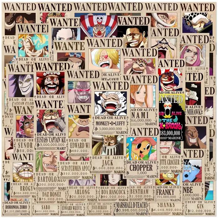 10/50/100PCS Autocollants Anime One Piece Wanted Poster Luffy Graffiti pour Téléphone