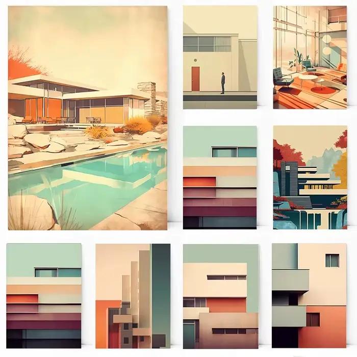 Modn – affiche Architecturale de maison urbaine minimaliste