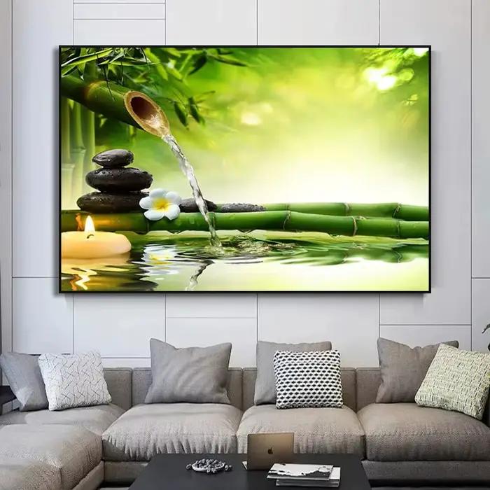 Peinture sur toile de bambou de pierre d'eau de nature morte de spa du Vermont