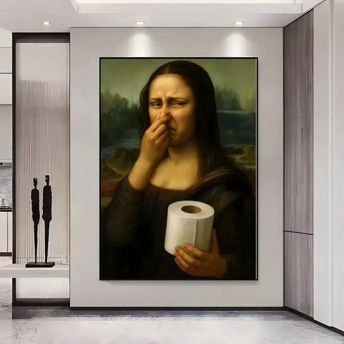 Pièce m-mimiques Mona Lisa couvrant le nez peinture calligraphie toile HD affiche mur Art intérieur couloir décoration de la maison vacances