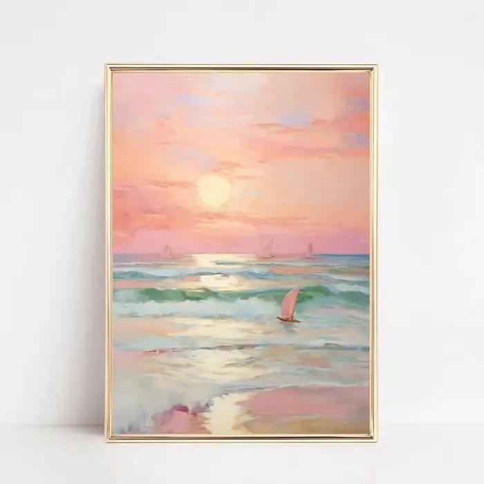 Affiche encadrée imprimée Coucher de soleil pastel rose poudré