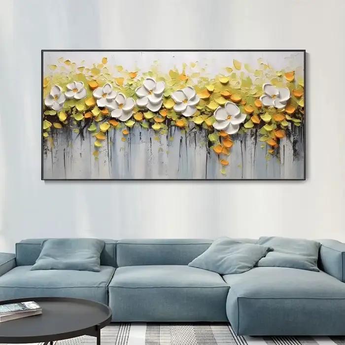 Peinture à l'huile abstraite sur toile dorée et blanche